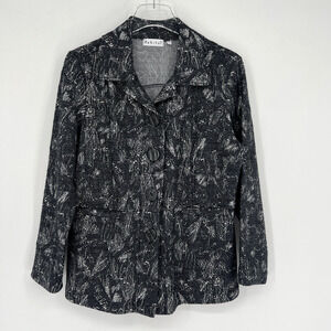Habitat Jacket Womens M Black Lagenlook Artsy Abstract Classic Blazer Stretch